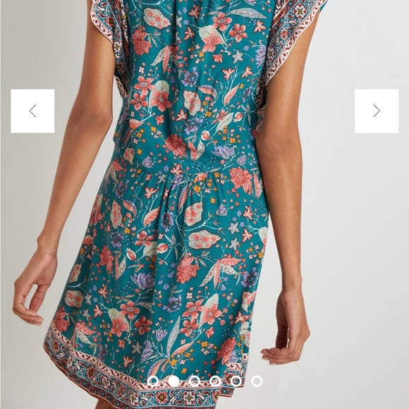 Anthropologie Zenia Floral Mini Blue Green Dress Size L - Picture 5 of 6